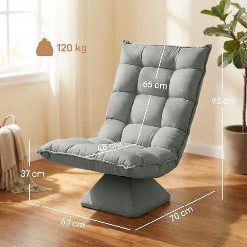Poltrona Relax Girevole 360° con Schienale Regolabile in 5 Posizioni, Poltrona da Terra con Seduta Ampia Imbottita Spessa in Microfibra Effetto Velluto, per Soggiorno Lettura, Grigio Chiaro - Sedia gaming - Immagine 2