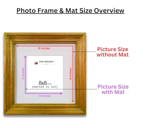 Image of 5 x 5 inch Wooden Photo Frame with Mat, Yellow Photo Frame 5 x 5 inch with Mat or 8 x 8 inch without Mat for Wall Decoration, Best Wooden Photo Frame for Posters and Photos
