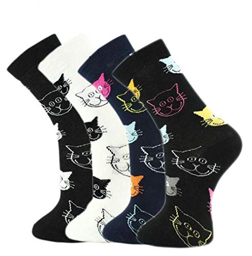 Bentu 4Paar Damensocken aus Baumwolle, lustige Socken mit Katzen-Muster, für Mädchen, kreative Socken mit Tiermotiv für Damen, Neue Socken für Geschenke Cover