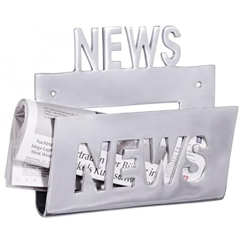 Wohnling Deko Wand Zeitungsständer Alu-minium Zeitungshalter Metall Zeitschriftenhalter Industrial Style Silber-farben zum auf-hängen Vintage Zeitschriftenständer hängend Cover