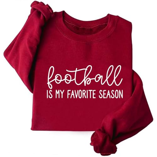 Image of TONGCHEN Football Is My Favorite Season Sweatshirt Casual Crewneck Sweatshirts Pullover Football Shirt Game Day (US, Alpha, XX-Large, Regular, Regular, Red)