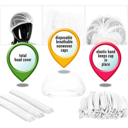 Image of ADBENI Premium Disposable Bouffant Cap & Clear Plastic Gloves Combo | Non Woven Hair Net + Transparent Gloves | For Food Handling, Kitchen, Salon, Spa, Industries, Home & Professional Use