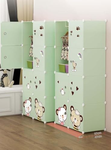 Image of Plastic Wardrobe for Kids Clothes - Durable, Easy to Use Anti-Skid & Non-Slip Effective Professional Collapsible Wardrobe, Plastic Cupboard for Kids, Foldable Almirah (9 Door,Green-E5)