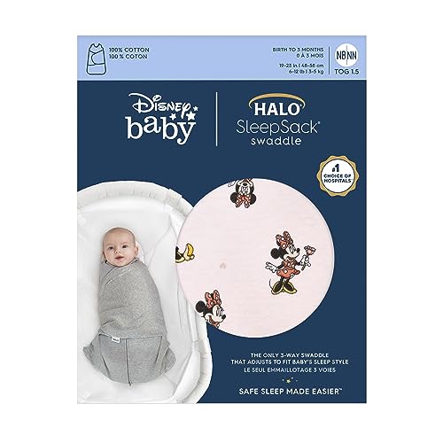 Image of HALO Disney Baby 100% Cotton Sleepsack Swaddle, 3-Way Adjustable Wearable Blanket, TOG 1.5, Minnie Fun, Small, 3-6 Months