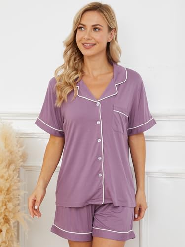 Image of Womens Pajama Sets Short Sleeve Sleepwear Soft Button Down Nightwear Lounge Pj Set XS-XXL