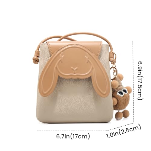 FUNSEED Cute Crossbody Bag for Women, Small Leather Lightweight Rabbit Cell Phone Bag for Daily Use, Beige2