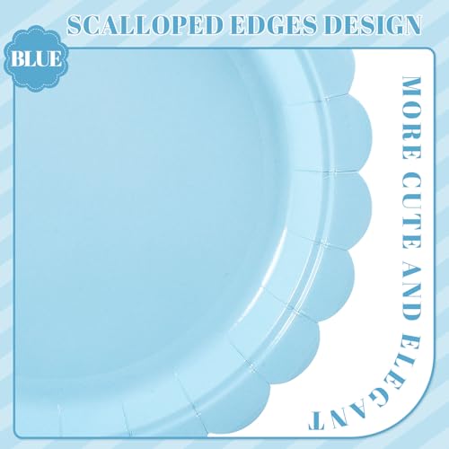 NatNarr 30 Stück Hellblaue Pappteller, 9 Inch Einweg Party Pappteller mit Wellenschliff, Babyblau Dessertteller für Geburtstag, Babyparty, Hochzeit