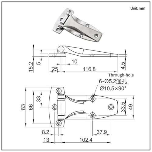 Charnière de porte robuste acier inoxydable roulement épais 1pc