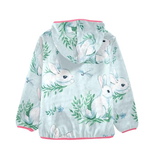 OTVEE Happy Easter White Rabbits Kids Hoodie Jacket Fall Spring Full Zip Warm Outwear Coat2