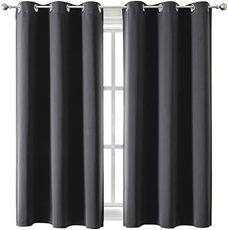 ChrisDowa Grommet Blackout Curtains for Bedroom and Living Room - 2 Panels Set Thermal Insulated Room Darkening Curtains (Dark Grey, 42 x 63 Inch)