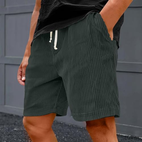 Mens Corduroy Shorts Casual Elastic Waistband Big and Tall Shorts Solid Color Lightweight Work Short with Pockets2