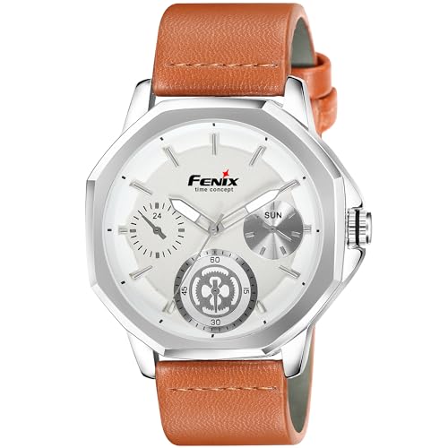 Image of FENIX Time Concept Men's White Chronograph Analogue Watch with Leather Strap (White)