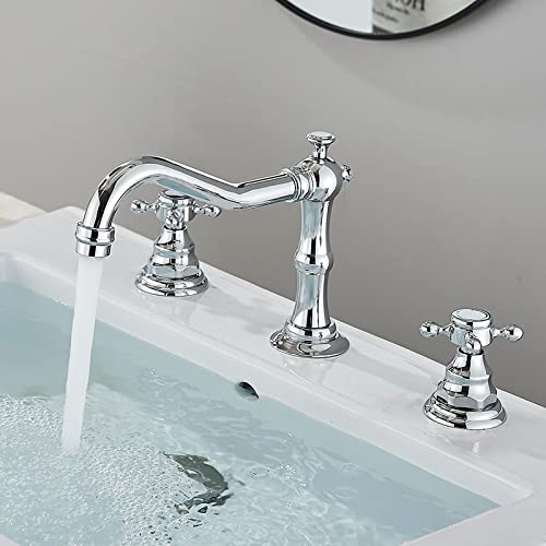 Robinet de salle de bain double poignée mélangeur laiton chrome 3 trous