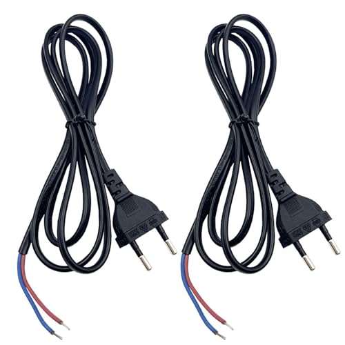 Leloco Eurostecker Kabel mit Stecker -2 Stücke 300cm Kabel mit Stecker – Euroflachstecker mit Leitung – Stromkabel 2 Polig, Kabelstecker, IP20-2 x 0,75 mm² Stromkabel- (Schwarz)