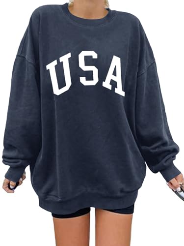 Image of Langwyqu Women's Oversized Sweatshirt Los Angeles California Crewneck Long Sleeve Casual Loose Pullover Tops