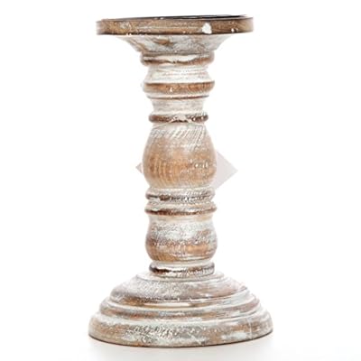 Hosley 8 Inch High Wood Candle Holder for Pillar Wax Candles Flameless Candle. Distress Finish Candleholder. Ideal Gift for Wedding Party Home Spa Reiki Aromatherapy Candle Gardens O4