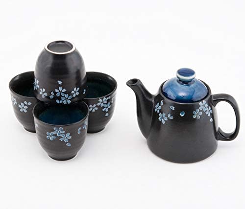 Fuji Merchandise Japanese Sakura Cherry Blossom Ceramic 16 fl oz Tea Pot and 4 Cups Tea Set Asian Home Decor