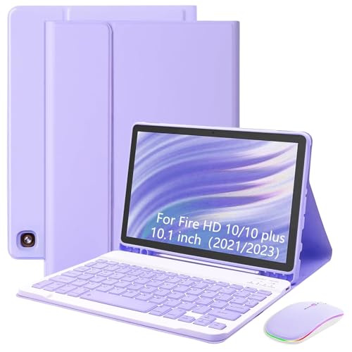 XCHYTECHER Keyboard Case for Amazon Fire HD 10/10 Plus 2021/2023 10.1 inch (11/13th Gen) Rechargable Detachable Keyboard with Type-C Charging Port Cover for Tablet (Lavender Purple)