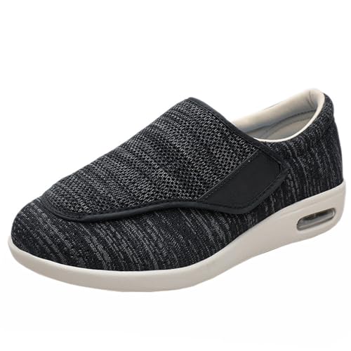 Zapatillas de deporte extra anchas para hombre, diabéticos, con cierre ajustable, ligeras, para pies hinchados, transpirables, para verano, negro, gris, 45 1/3 EU
