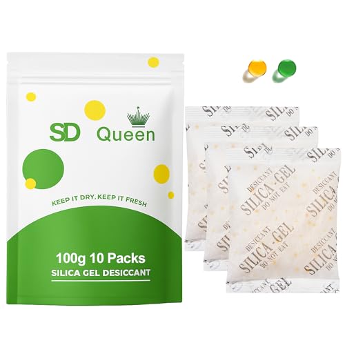 10-Pack 100g Extra Large Silica Gel Packets Premium Rechargeable Desiccant with Color Indicating Beads for Cabinets Tool Kits Storage Boxes & Equipment