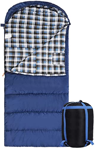 campMax Sac de couchage en flanelle de coton pour adulte XL 32F confortable, enveloppe avec sac de compression, bleu 2lbs Cover