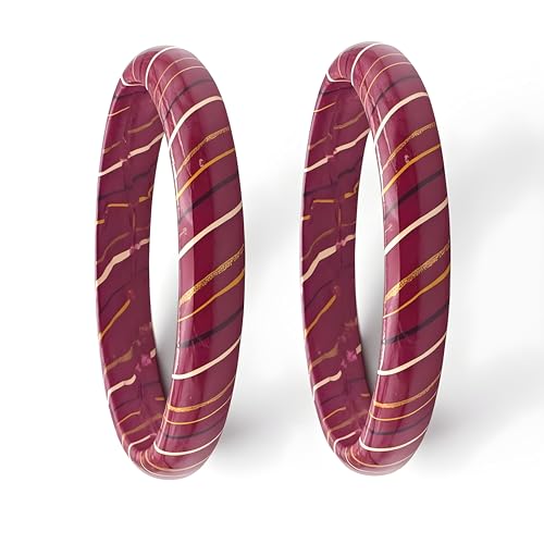 Image of Traditional Rajasthani Lac Bangles for Women and Girls, Jaipuri Lahariya Design Lakh Lah Kada, Multicolor Striped Pattern, Red Green Maroon Sky Blue Pink Purple Yellow Grey Set of 2
