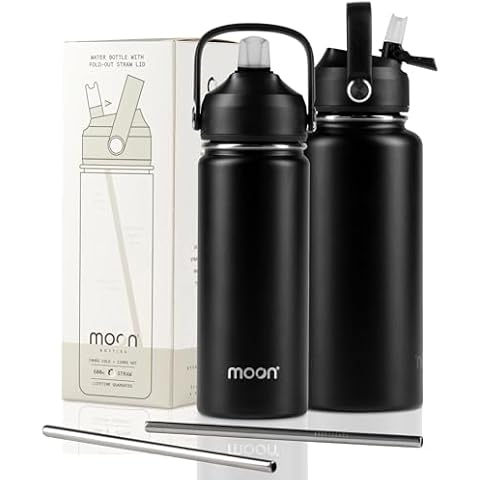 Moon Bottles Insulated Water Bottle with Straw Cover