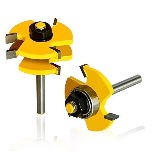 Taisher 2 Pieces of Tongue and Groove Router Bits Set with 1/4" Shank,3 Teeth T Shape Wood Milling Cutter