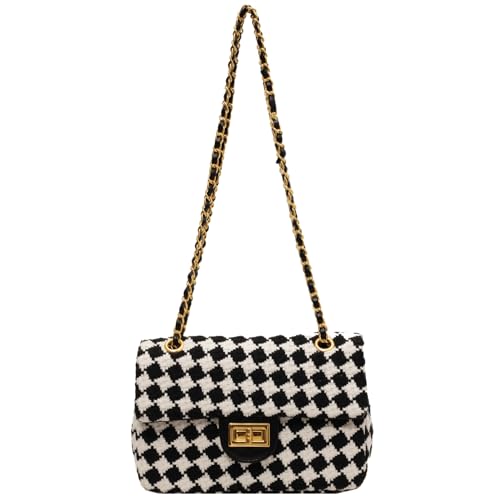 Borsa a tracolla con catena pied de poule per le