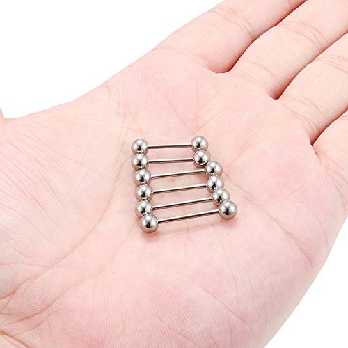 Ruifan Grade 23 Titanium Externally Threaded Nipple Shield Barbell Tongue Ring Bar Body Piercing Jewelry 16G 12Mm 14Mm 16Mm 6Pcs #TOP2