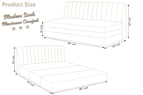 Image of 3-Seater Velvet Sofa Cum Bed | Convertible Sleeper Sofa | Modern Foldable Couch for Living Room, Bedroom & Office | Golden