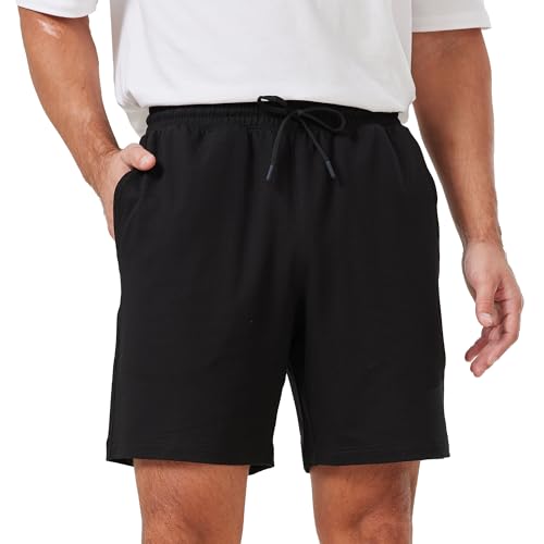 netdraw Men's Ultra Cozy Viscose Bamboo Cotton Sweat Shorts 7'' Workout Casual Lounge Gym Shorts with Pockets, Black, Large