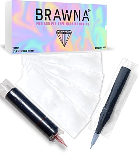 BRAWNA 200 Pack Disposable Cartridge Pen Machine Covers - PMU Machine Sleeves for Dermapen , Microneedling - PMU Supplies - Microblading Supplies