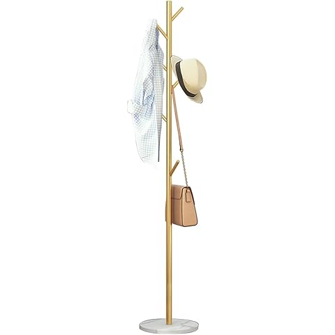 BLYPHOO Metal Coat Rack, Freestanding Coat Rack Stand with Marble Base, Stable Coat Standing Tree w/ 7 Hooks, Premium Hat Hanger Hall Tree in Corner Hallway Bedroom for Organizing Hats Scarves Bags Cover