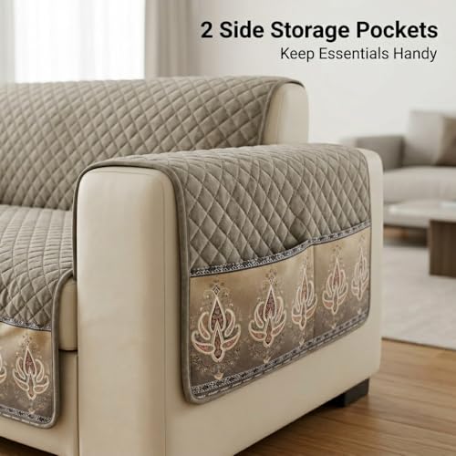 Image of KINGLY Armrest Cover with Pocket | Anti-Slip Sofa Arm Protector | Washable Arm Cover | Italian Mousse