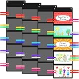 MotiMind 52 Pcs Student Behavior Clip Chart for Classroom, Black 5 Pockets Storage Pocket Chart with Wooden Clips for Operation Christmas Items Demonstrations Teacher Office Organization