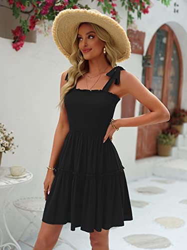 Image of Womens Summer Casual Dresses Spaghetti Strap Smocked Mini Dress