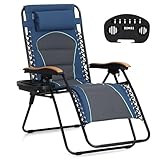 MFSTUDIO Zero Gravity Chairs, Oversized Patio Recliner Chair, Padded Folding Lawn Chair with Cup Holder Tray, Support 400lbs, Blue