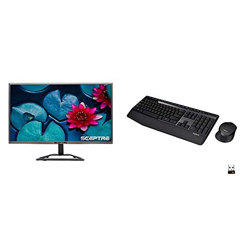 Sceptre 24 Inch Ultra Thin Ultra Slim 1080P 75Hz LED Monitor HDMI VGA, Metal Black & Logitech MK345 Wireless Combo Full-Sized Keyboard with Palm Rest and Comfortable Right-Handed Mouse - Black