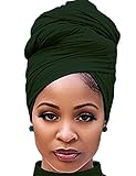 Harewom Head Scarf for Women Head Wrap Solid Long Lightweight Stretch Head Scarfs Headband for Winter Braid Wig Locs Dark Green