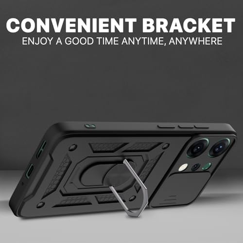 Image of Pikkme Back Cover for Oppo Reno 14 5G | Sliding Camera Shield with Ring Stand | D10 Full Camera Protection Bumper Case (Black)