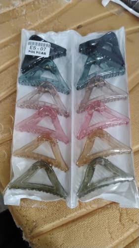 Image of Triangle Plastic Hair Claw Clips for Women and Womens, Strong Grip Non Slip Hair Clutcher for Daily Hair Styling, Assorted Colors, Pack of 12 Pieces