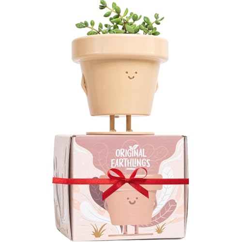 Original Earthlings Standing Pot, Cute Plant Pot, 10 cm Plastic Funny Planter with Drainage, Unique Cactus Plant Lover Gift, Small Succulent Face Flower Pot, Fun Teacher Appreciation Gift
