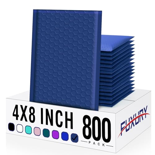 Image of Fuxury Bubble Mailers 4x8 Inch 800 Pack Padded Envelopes Self Seal Bulk | Usable Size 4x7 inch Padded Mailers Strong Adhesion Bubble Shipping Envelopes for Mailing Jewelry,Makeup,#000,Navy Blue