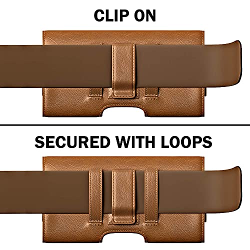Image of PiTau Holster for iPhone SE 8 7 6 6s, Cell Phone Belt Holder with Clip for Men, Fits Smartphone with Case On, Cellphone Cover with ID Card Pouch, Brown- Small
