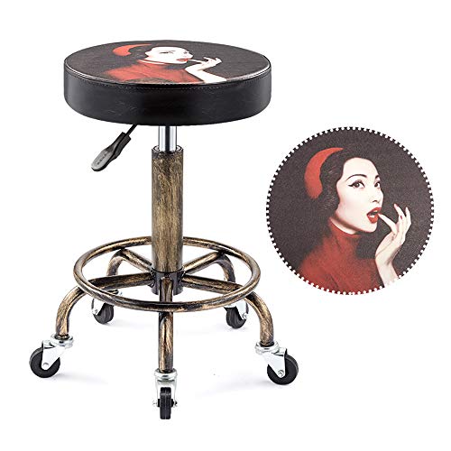 Beauty Salon Stool,Retro Beauty Stool,Lifting And Rotating Barber Stool,Hair Salon Roller Stool Stool Without Backrest, Beauty Salon Special Swivel Stool,17