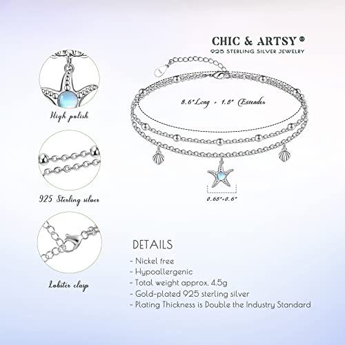 Image of CHIC & ARTSY Women Anklets S925 Sterling Silver Cute Animal Layered Anklet Bracelet Adjustable Multilayer Beach Anklet Bracelet Summer Foot Jewelry Cable Chain 10-11 Inches