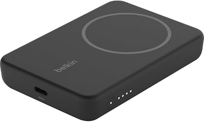 Belkin batería Externa magnética de 5000 mAh, Cargador portátil Compatible con MagSafe, Pass-Through, Power Bank con Salida de 7,5 W y Entrada de 10 W, Soporte extraíble, iPhone 17, 16, 15 y más