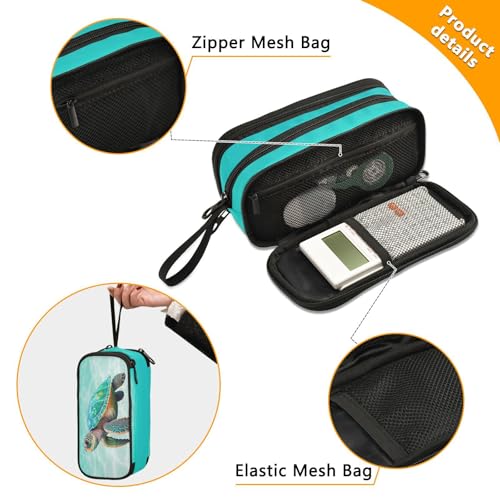 Image of Sea Turtle Teal Pencil Case Box Boys Girls Large Pencil Pouch with Zipper Compartments Big Capacity Stationery Pen Bag Organizer for Kids Teens Adults School Office