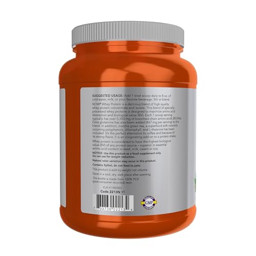 Image of Now Sports, Whey Protein 26 g with BCAAs, Matcha Powder, 2 lbs
